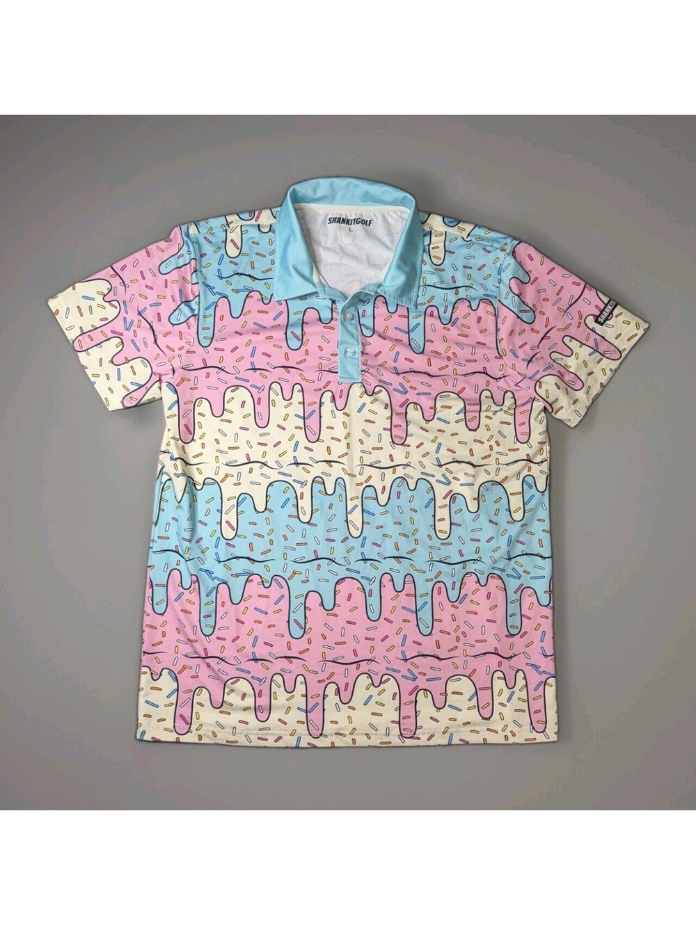 SHANKITGOLF Men's Polo Shirt Large Ice Cream Drip Sprinkles Polo